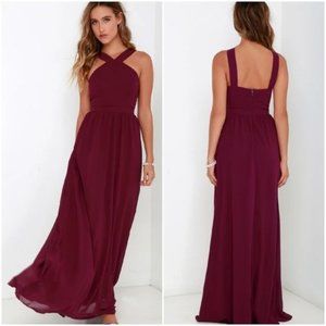 Lulus Air of Romance Burgundy Red Maxi Dress Women's Size S